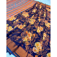 Mayawye Women's Viscose Rayon Printed Saree With Unstitched Blouse (Blue)