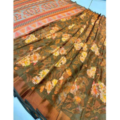 Mayawye Women's Viscose Rayon Printed Saree With Unstitched Blouse (Green)