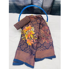 Mayawye Women's Viscose Rayon Printed Saree With Unstitched Blouse (Navy Blue)