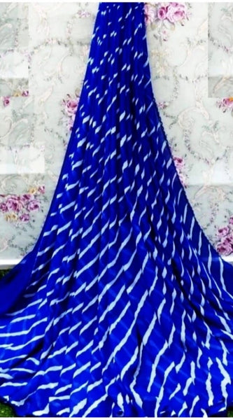 Mayawye Women's Georgette Printed Saree With Unstitched Blouse (Blue)