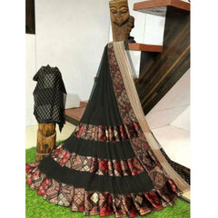 Mayawye Women's Satin Patta Printed Saree With Unstitched Blouse (Green)