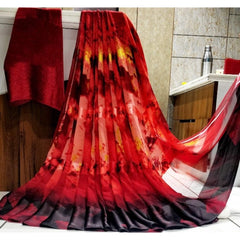 Mayawye Women's Satin Patta Printed Saree With Unstitched Blouse (Red)