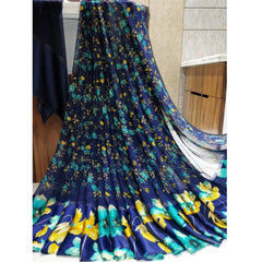 Mayawye Women's Satin Patta Printed Saree With Unstitched Blouse (Blue)