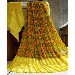 Mayawye Women's Satin Patta Printed Saree With Unstitched Blouse (Yellow)