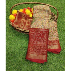 Mayawye Women's Viscose Rayon Printed Saree With Unstitched Blouse (Red)