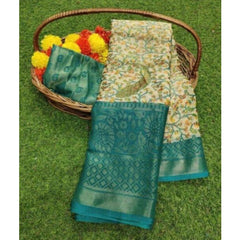Mayawye Women's Viscose Rayon Printed Saree With Unstitched Blouse (Skyblue)