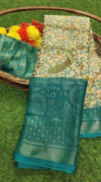 Mayawye Women's Viscose Rayon Printed Saree With Unstitched Blouse (Skyblue)