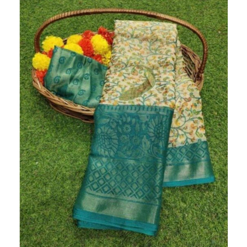 Mayawye Women's Viscose Rayon Printed Saree With Unstitched Blouse (Skyblue)