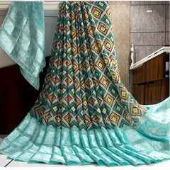 Mayawye Women's Satin Patta Printed Saree With Unstitched Blouse (Skyblue)