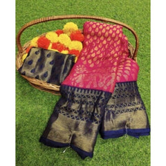 Mayawye Women's Viscose Rayon Printed Saree With Unstitched Blouse (Pink)