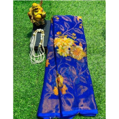 Mayawye Women's Viscose Rayon Printed Saree With Unstitched Blouse (Royal Blue)