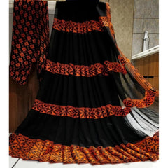 Mayawye Women's Satin Patta Printed Saree With Unstitched Blouse (Orange)