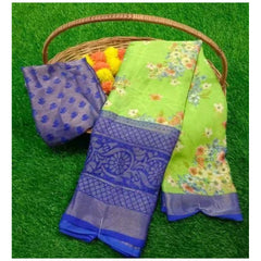 Mayawye Women's Viscose Rayon Printed Saree With Unstitched Blouse (Blue)