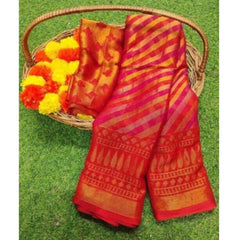 Mayawye Women's Viscose Rayon Printed Saree With Unstitched Blouse (Pink)
