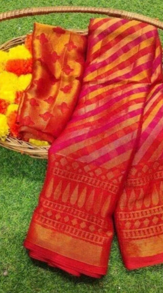 Mayawye Women's Viscose Rayon Printed Saree With Unstitched Blouse (Pink)