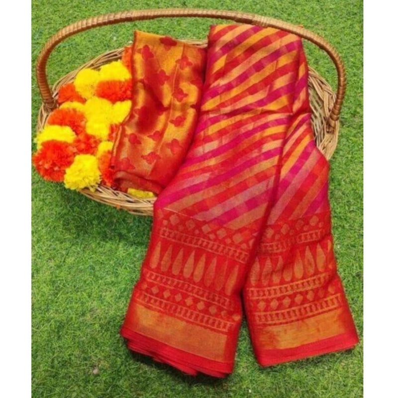 Mayawye Women's Viscose Rayon Printed Saree With Unstitched Blouse (Pink)