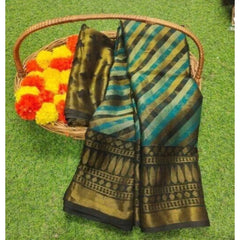 Mayawye Women's Viscose Rayon Printed Saree With Unstitched Blouse (Blue)