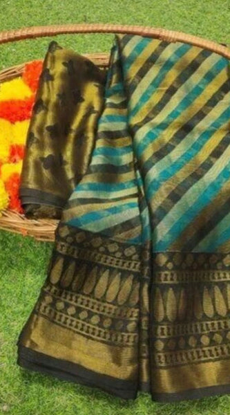 Mayawye Women's Viscose Rayon Printed Saree With Unstitched Blouse (Blue)