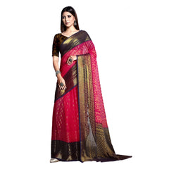Mayawye Women's Viscose Rayon Printed Saree With Unstitched Blouse (Pink)