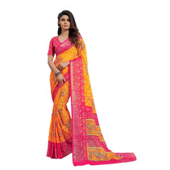 Mayawye Women's Viscose Rayon Printed Saree With Unstitched Blouse (Yellow)