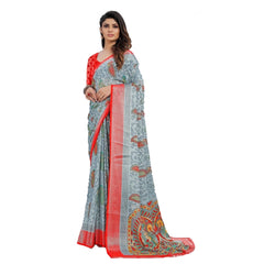 Mayawye Women's Viscose Rayon Printed Saree With Unstitched Blouse (Grey)