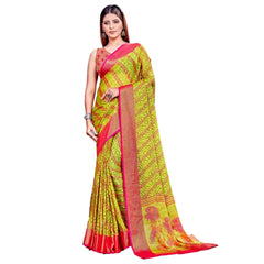 Mayawye Women's Viscose Rayon Printed Saree With Unstitched Blouse (Green)