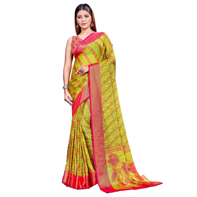 Mayawye Women's Viscose Rayon Printed Saree With Unstitched Blouse (Green)