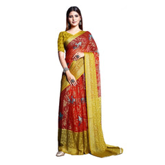 Mayawye Women's Viscose Rayon Printed Saree With Unstitched Blouse (Red)
