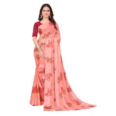 Mayawye Women's Satin Patta Printed Saree With Unstitched Blouse (Peach)
