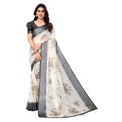 Mayawye Women's Viscose Rayon Printed Saree With Unstitched Blouse (Black)