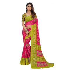 Mayawye Women's Viscose Rayon Printed Saree With Unstitched Blouse (Pink)