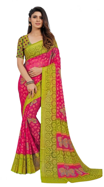 Mayawye Women's Viscose Rayon Printed Saree With Unstitched Blouse (Pink)
