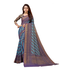 Mayawye Women's Viscose Rayon Printed Saree With Unstitched Blouse (Navy Blue)