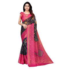 Mayawye Women's Viscose Rayon Printed Saree With Unstitched Blouse (Navy Blue)