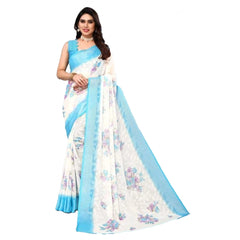 Mayawye Women's Viscose Rayon Printed Saree With Unstitched Blouse (Sky Blue)