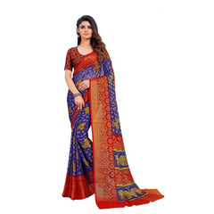Mayawye Women's Viscose Rayon Printed Saree With Unstitched Blouse (Blue)