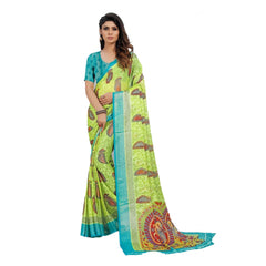 Mayawye Women's Viscose Rayon Printed Saree With Unstitched Blouse (Mehendi)