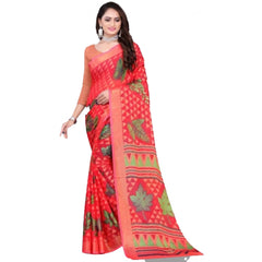 Mayawye Women's Viscose Rayon Printed Saree With Unstitched Blouse (Red)