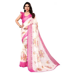 Mayawye Women's Viscose Rayon Printed Saree With Unstitched Blouse (Pink)