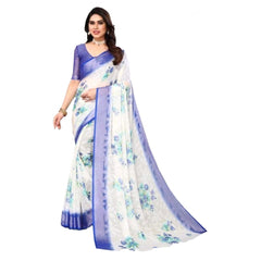 Mayawye Women's Viscose Rayon Printed Saree With Unstitched Blouse (Blue)