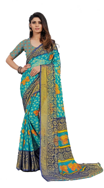 Mayawye Women's Viscose Rayon Printed Saree With Unstitched Blouse (Sky Blue)