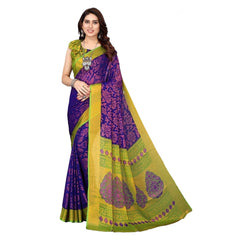 Mayawye Women's Viscose Rayon Printed Saree With Unstitched Blouse (Blue)
