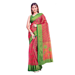 Mayawye Women's Viscose Rayon Printed Saree With Unstitched Blouse (Pink)