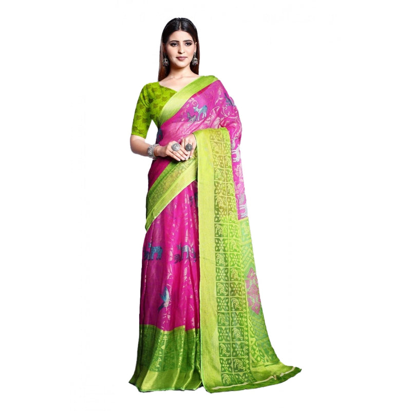 Mayawye Women's Viscose Rayon Printed Saree With Unstitched Blouse (Pink)