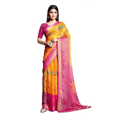 Mayawye Women's Viscose Rayon Printed Saree With Unstitched Blouse (Yellow)