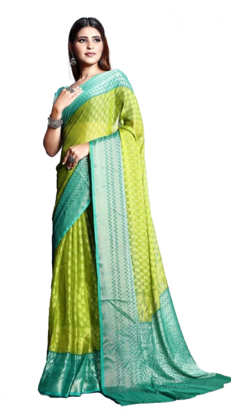 Mayawye Women's Viscose Rayon Printed Saree With Unstitched Blouse (Green)