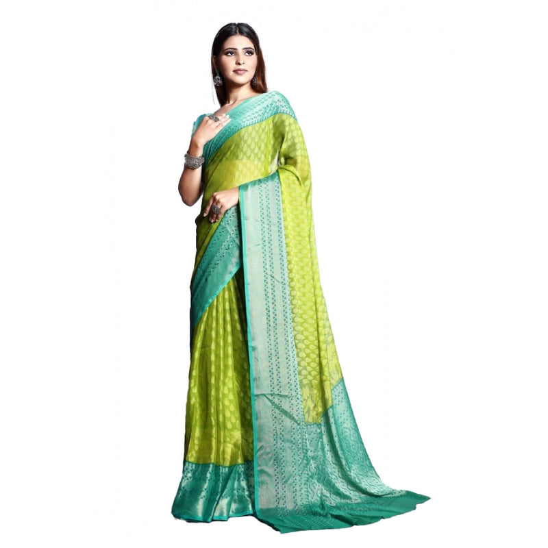 Mayawye Women's Viscose Rayon Printed Saree With Unstitched Blouse (Green)