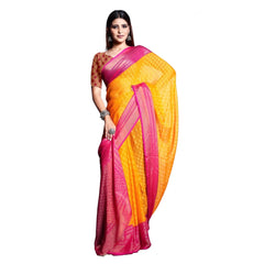 Mayawye Women's Viscose Rayon Printed Saree With Unstitched Blouse (Yellow)