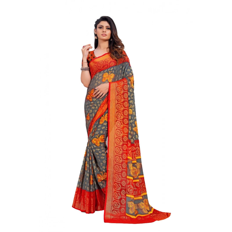 Mayawye Women's Viscose Rayon Printed Saree With Unstitched Blouse (Grey)