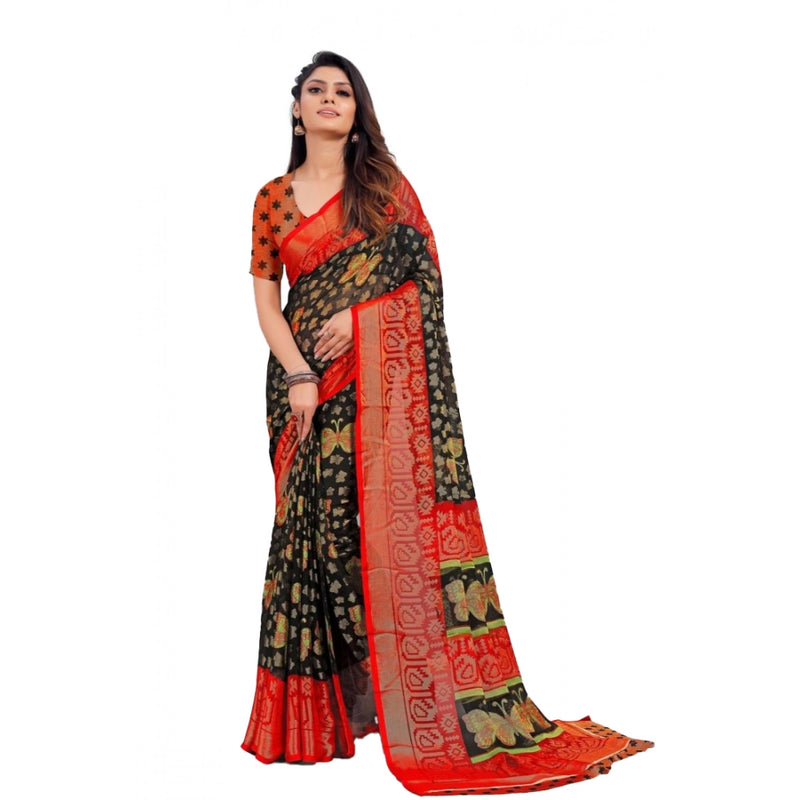 Mayawye Women's Viscose Rayon Printed Saree With Unstitched Blouse (Black)